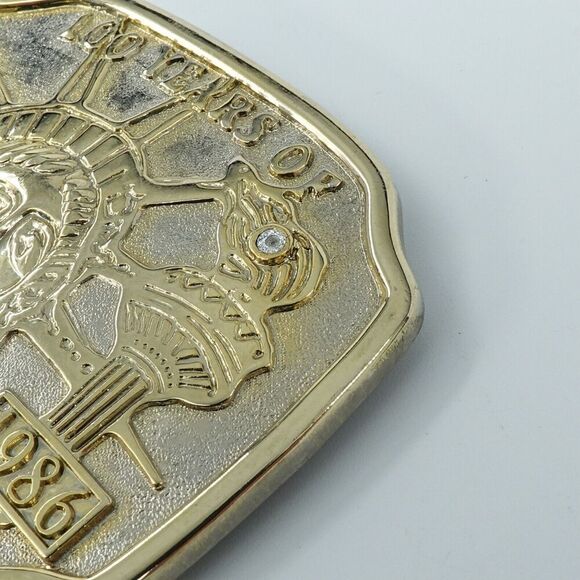 VTG 4 Belt Buckle St Justin Celtic Liberty Statue Sailing Ship God Bless America - Picture 13 of 16